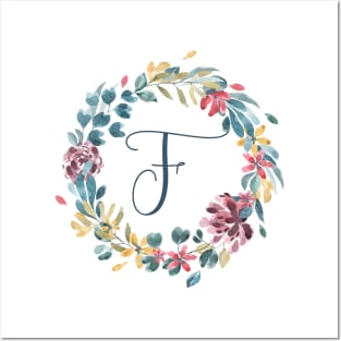 Floral Monogram F Colorful Full Blooms Posters and Art